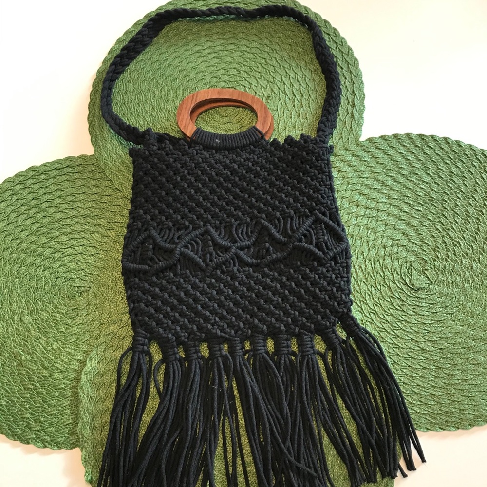 Danielle Nicole Black Macrame Crochet Handbag - image 2